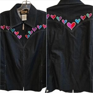 Bob Mackie Wearable Art Denim Jacket with Heart Embroidery